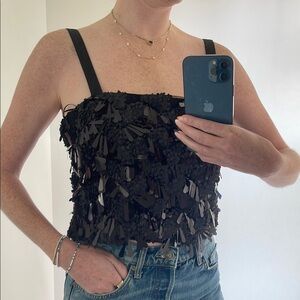 Zara Black Embellished Sleeveless Tank Top